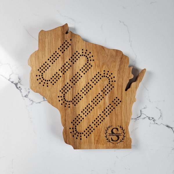 Personalized Wisconsin State Cribbage Board Handmade From Solid Hardwood With Pegs | Handmade Gift
