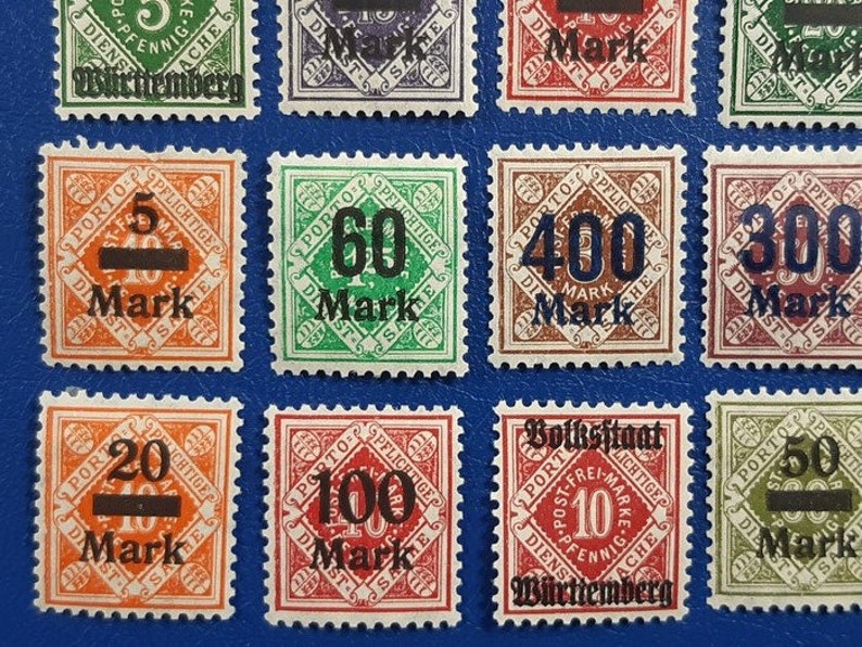 Porto Pflichtige Württemberg conjunto de sellos de 1923 imagen 3