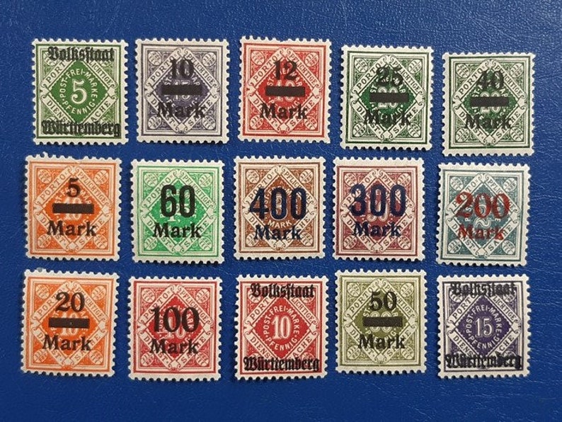 Porto Pflichtige Württemberg conjunto de sellos de 1923 imagen 1