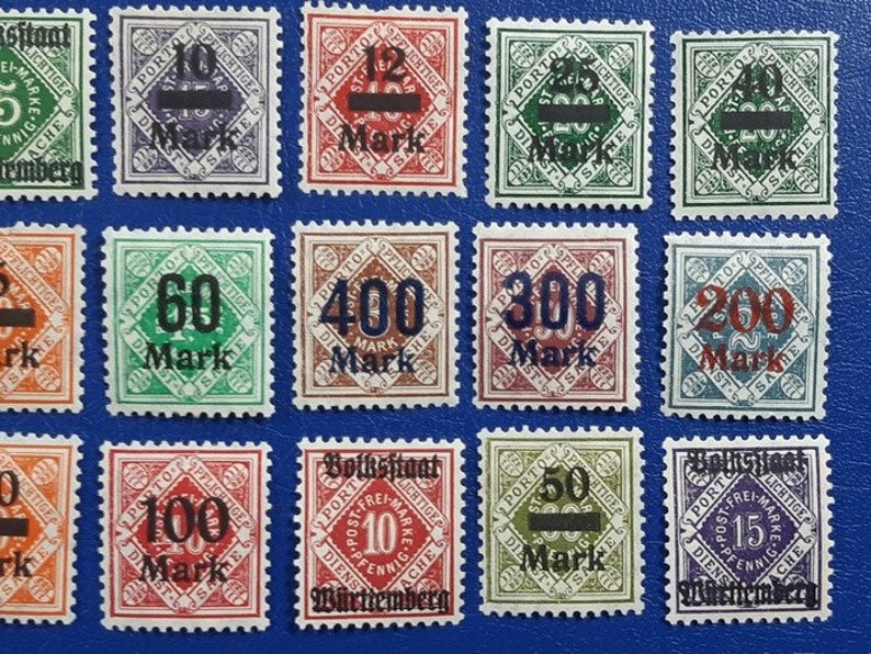 Porto Pflichtige Württemberg conjunto de sellos de 1923 imagen 8