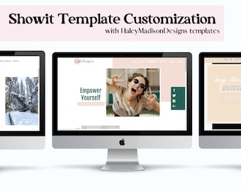 May include: Three computer screens displaying different website templates. The first screen shows a snowy landscape, the second screen shows a website with the text "Girl Power" and "Empower Yourself", and the third screen shows a website with the text "Hey there" and a quote about life.