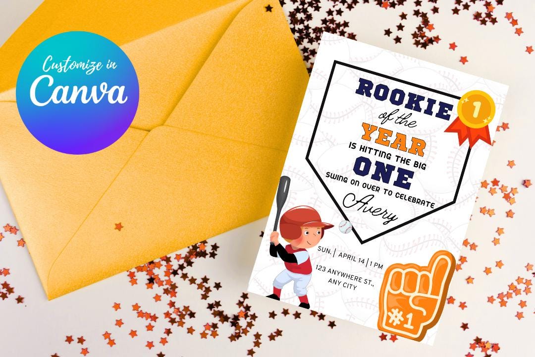 Rookie of the Year – 1st Birthday Baseball Card | Printable or Shipped ...