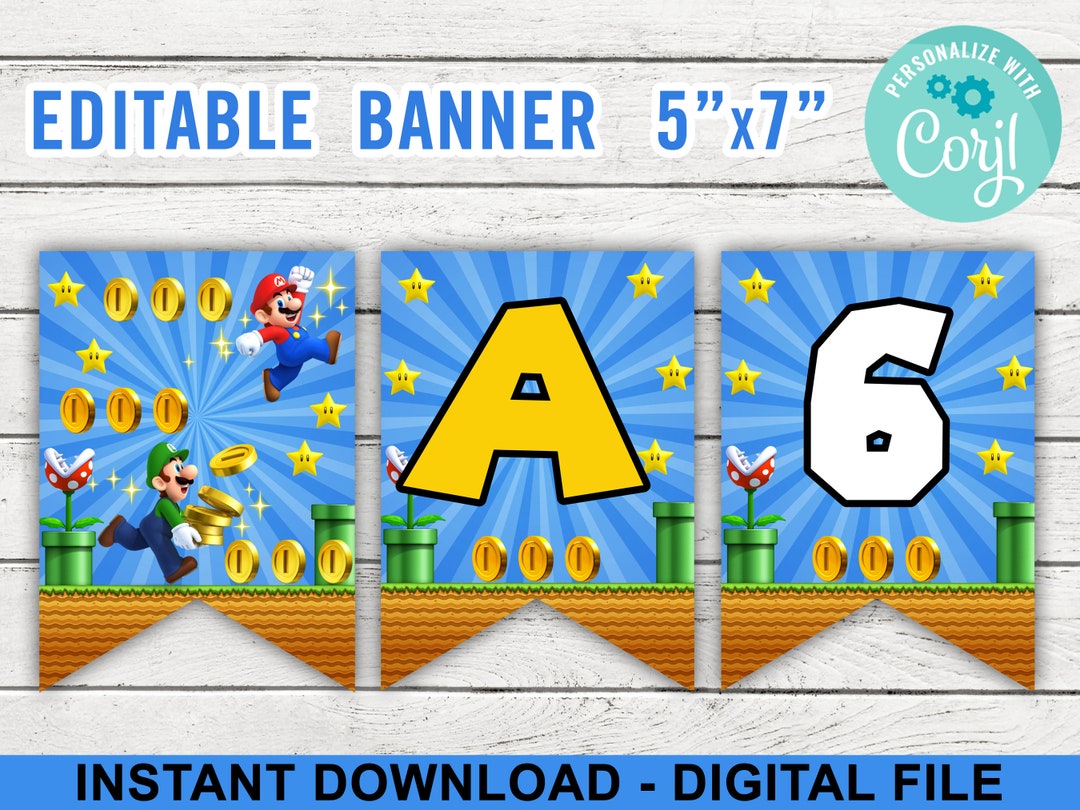 Super Mario Bros Birthday Banner Bunting Banner Mario & Luigi Editable ...