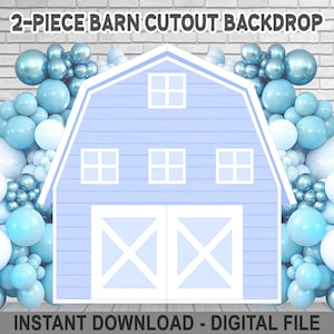 Fondo recortado de granero azul de 2 paneles – Accesorio vertical – 8 x 8 pies – Cumpleaños de granja – Cumpleaños de niño – Descarga instantánea