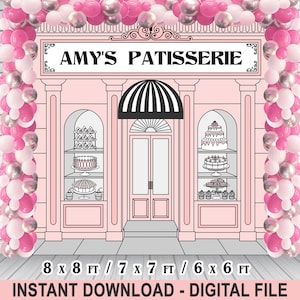 French Patisserie Party Backdrop – Parisian Bakery – Café – Editable – 8x8/7x7/6x6ft – Birthday/Baby Shower/Bridal Shower – Instant Download