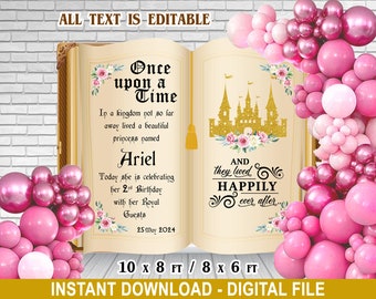 Once Upon A Time Editable Backdrop – Princess Storybook Party – 3colors – Birthday/Baby Shower/Bridal Shower – 10x8/8x6ft –Instant Download
