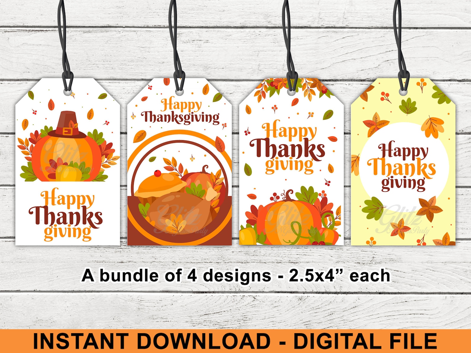 Printable Happy Thanksgiving Gift Tag 4 DESIGNS Favor Tags Treat Bag ...