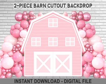 2 panel Pink Barn Cutout Backdrop – Standup Prop – 8x8ft – Farm Birthday – Girl Birthday – Instant Download