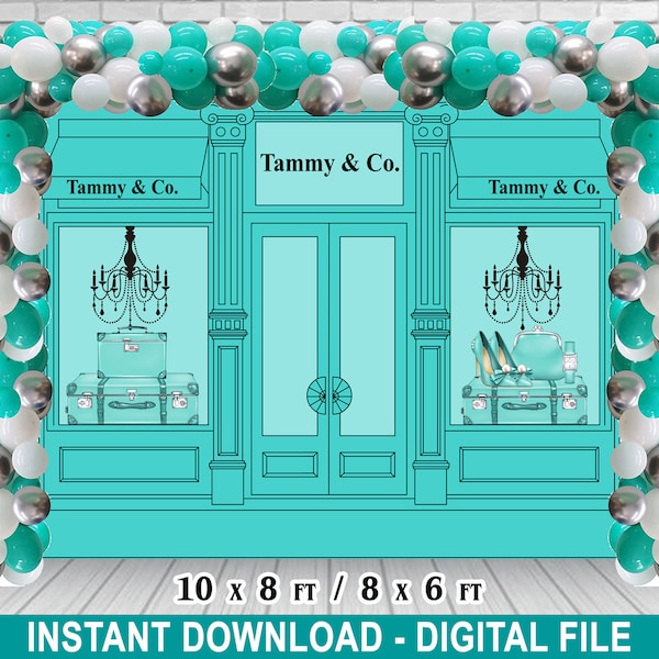 Breakfast at Tiffany’s editable Backdrop – 10x8ft/8x6ft – Paris Blue – Birthday/Baby Shower/Bridal Shower – Tiffany & Co. – Instant Download