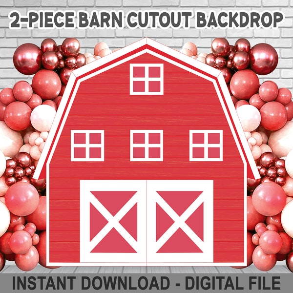 2 panel Red Barn Cutout Backdrop – Standup Prop – 8x8ft – Farm Birthday – Girl/Boy Birthday – Instant Download