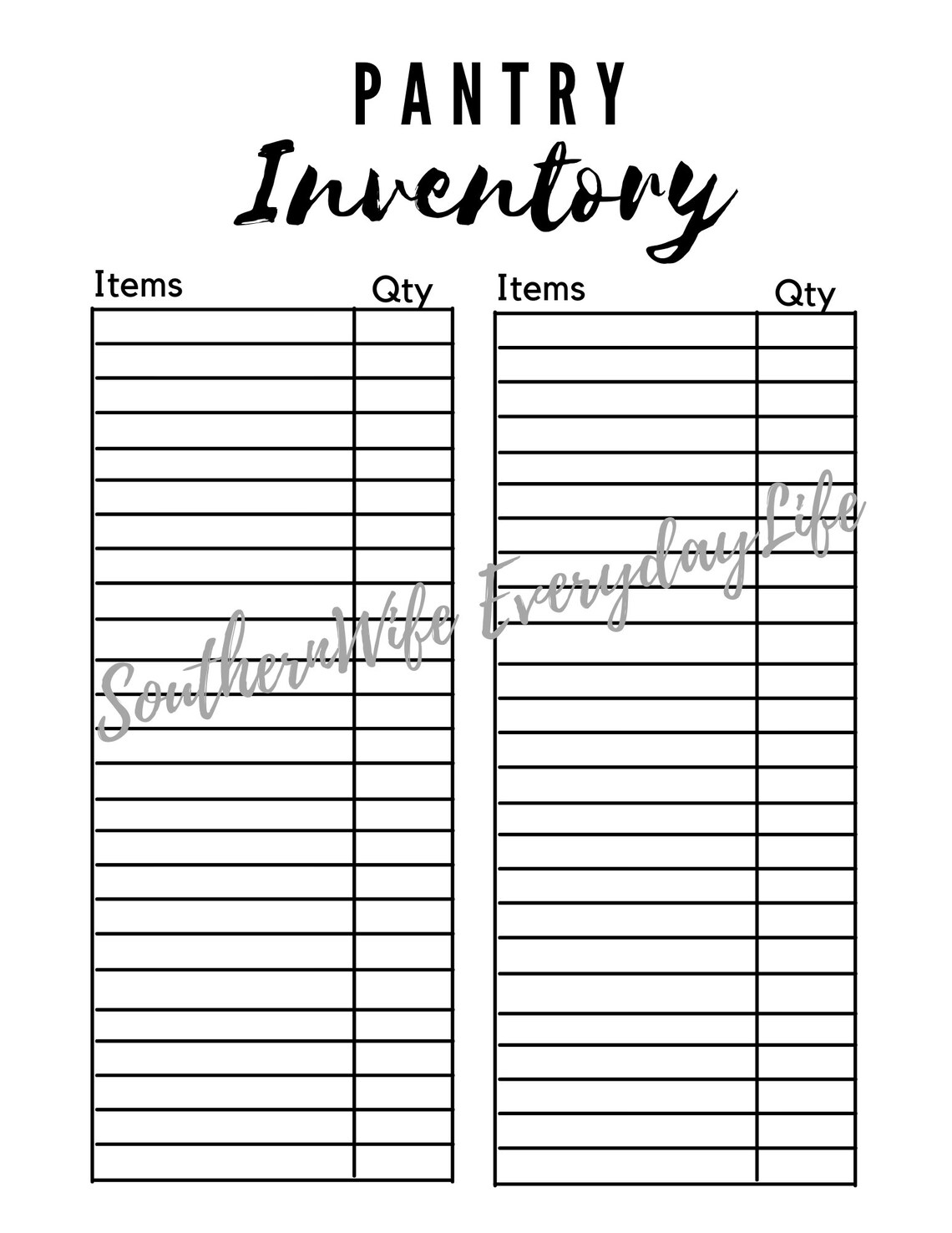 Dry Food Storage Stock up Freezer Inventory Sheet Pantry Inventory