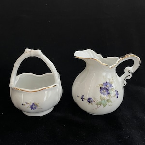Lefton China Creamer and Sugar bowl with purple violets