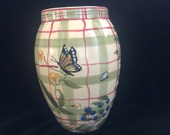 Butterfly and Flowers vase. Hand Painted