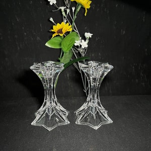 Vintage Crystal Glass Star Shaped Candle Holders Set of 2
