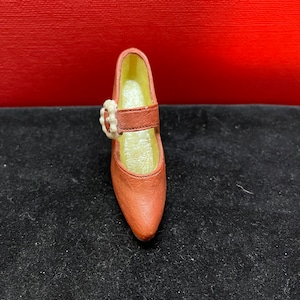 Miniature Red Ceramic Shoe with white buckle