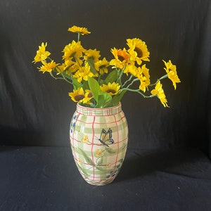 Butterfly and Flowers vase. Hand Painted