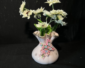 1950's Lefton China Pink Sinch Sack Vase