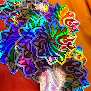 Holographic Rainbow Sun sticker 3” die cut vinyl sticker for car or water bottle, very durable and thick.