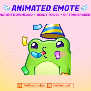 Party Birthday Confetti Cute Frog Animated Emote - Exciting Celebration Froggy - for Twitch and Discord! (and more)