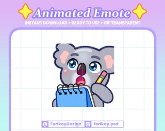 Noted Koala Animated Emote : Koala Bear Writing Note