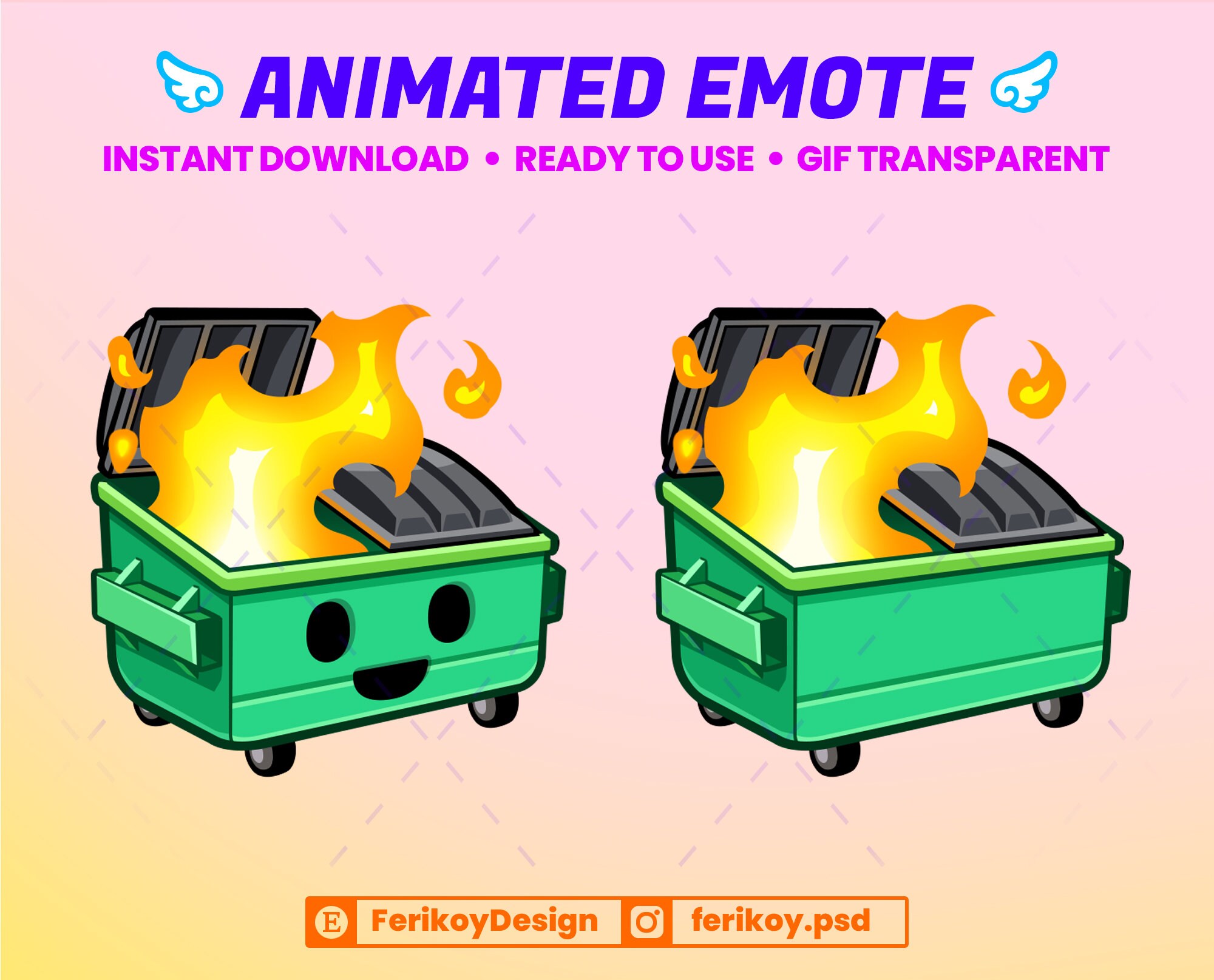 Emote animata del fuoco del cassonetto - Emote spazzatura spazzatura - per Twitch e Discord! (e altro)