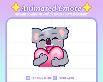 Koala Love Animated Emote : Koala Bear Holding Heart Pink Red
