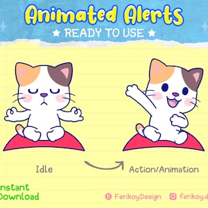 2x ANIMATED Alerts - Cute Kitty - Cute Cat - Idle - Waving | Stream Alerts | Twitch | Discord | Community