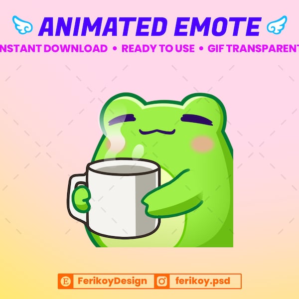 Coffee Cute Frog Animated Emote -  Sip Emote - for Twitch and Discord! (and more)