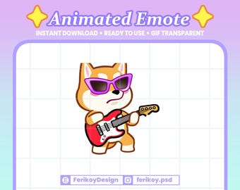 Shiba Inu Play Guitar Animated Emote : Dog Playing Music | Twitch/Discord/Kick (GIF)