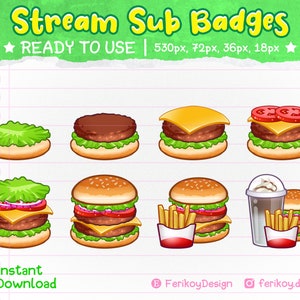 Burger Stream Sub Badges: Foodie Twitch/Discord Badges (Digital Download)