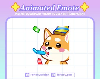 Shiba Inu Confetti Party Animated Emote : Birth Day Dog Celebration
