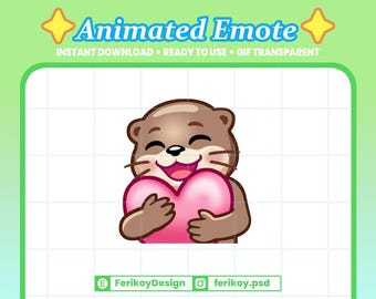 Otter Love Animated Emote : Holding Heart Pink Red