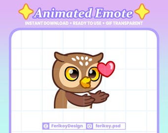 Owl Kiss Animated Emote : Night Bird Kissing Love Heart