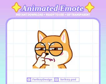 Shiba Inu Glasses Bushes Animated Emote - Focus Serious Dog