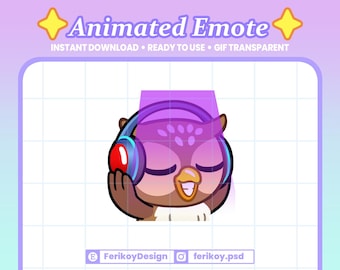 Owl Jamming Party Animated Emote : Night Bird Listening Music