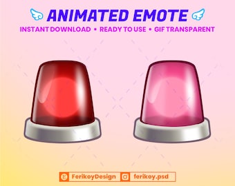 May include: Animated GIF emote of a red and pink flashing siren light. The siren light is a cartoon style illustration with a white base.