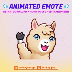 Hello Waving Cute Llama Animated Emote - Hi Ilama Alpaca Emote - for Twitch and Discord! (and more)