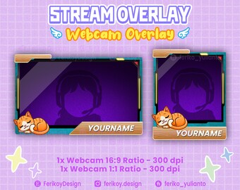 Cute Kitty Cat Stream Webcam Overlay – Wooden Design (Digital Download)