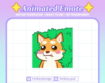 Shiba Inu Hiding Bushes Animated Emote - Hide Dog