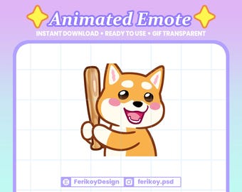 Shiba Inu Baseball Bat Animated Emote : Dog Swinging Stick
