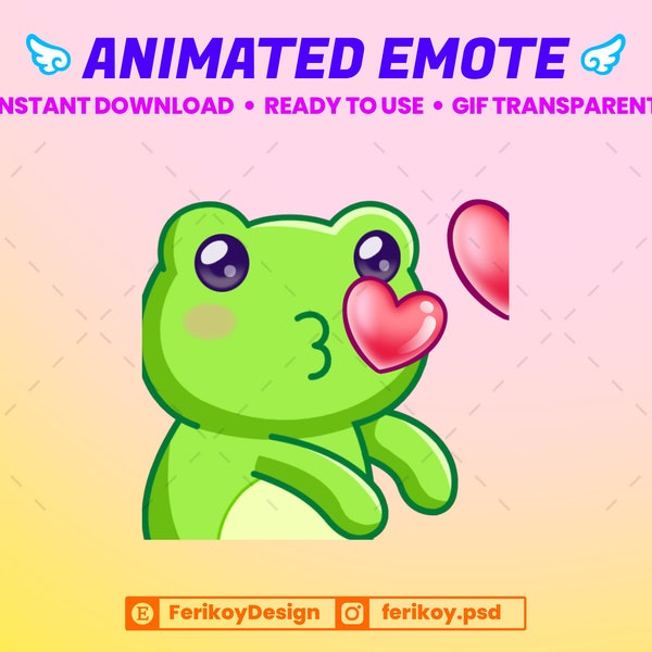 Bläst Kuss Niedlicher Frosch Animiertes Emote - Kawaii Froggy Heart Kiss - für Twitch und Discord! (und mehr)