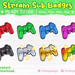 8x Stream Sub Badges - Gaming Controller - Joystick | Custom Sub Badges | Discord | Twitch | Youtube | Community
