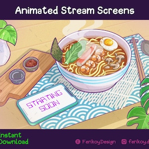 5x ANIMATED Stream Screens - Ramen Bowl - Chill - Japanese - Food - Overlay | Starting Soon | Be Right Back