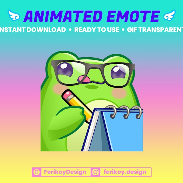 Taking Notes Cute Frog Animated Emote -  Frog Notes - for Twitch and Discord! (and more)