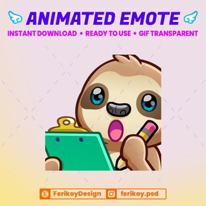 Taking Notes Sloth Animated Emote for Twitch and Discord