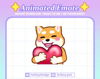 Shiba Inu Love Animated Emote : Dog Holding Heart