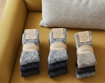 Calcetines de lana noruega (3 pares) / Calcetines térmicos de invierno para hombre / Calcetines gruesos acanalados para botas / Calcetines de senderismo / Regalo de Navidad para pies fríos