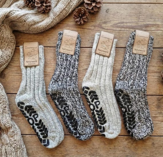 Anti-Slip Thermal Wool Socks for Men and Women, Merino Lambswool Blend, Heavy Thick Winter Socks, Cosy Norwegian Home Wear