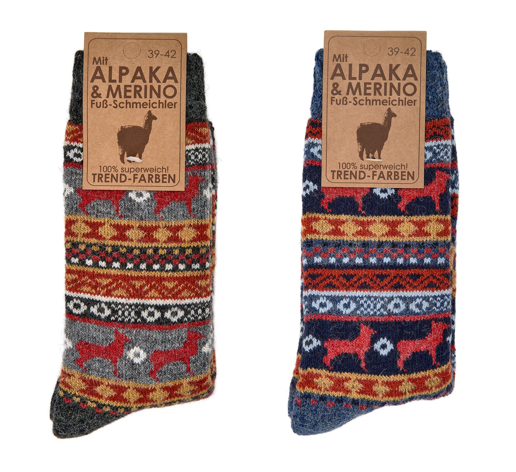 2 Pairs of Merino & Alpaca Wool Peruvian Pattern, Norwegian Wool Socks ...