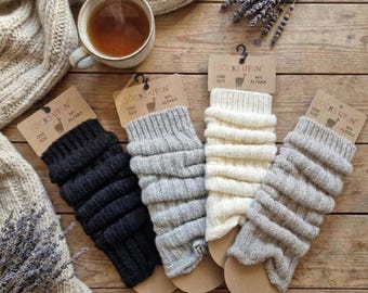 Alpaca Wool Women Legwarmer, Blend of Lambs wool and Alpaca wool Rib Leg Warmer - One Size, Christmas gift for him and Her winter